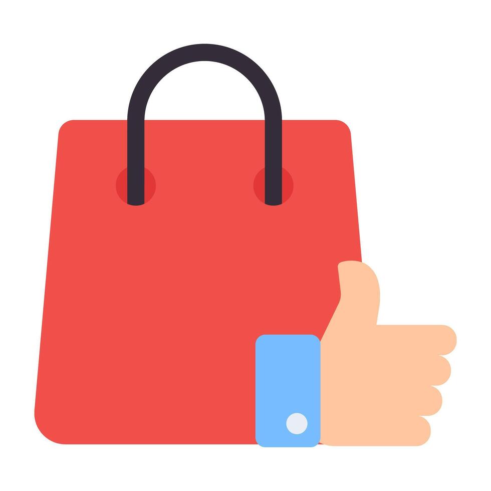 Handbag with thumbs up, icon of shopping feedback vector