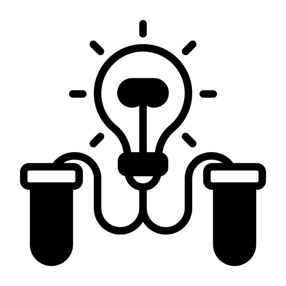 Light bulb connected with test tubes, creative lab icon vector