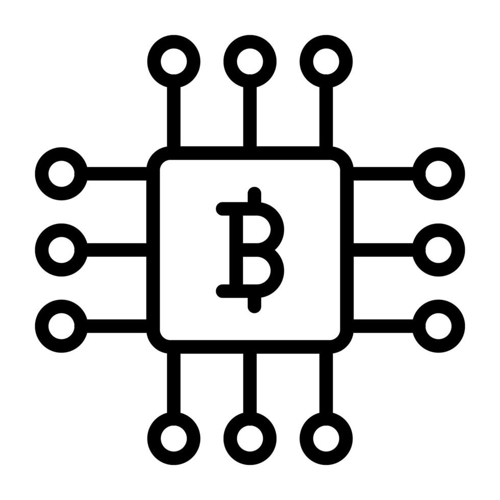 Icon of bitcoin chip, outline design vector