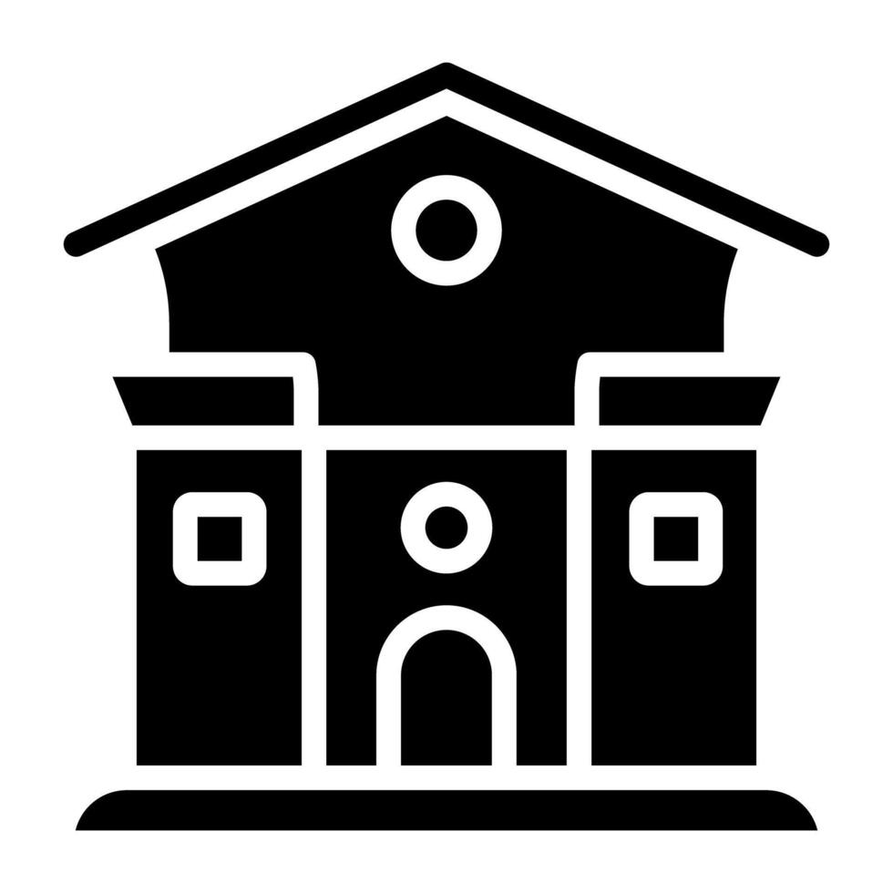 Building icon, solid design of school building vector