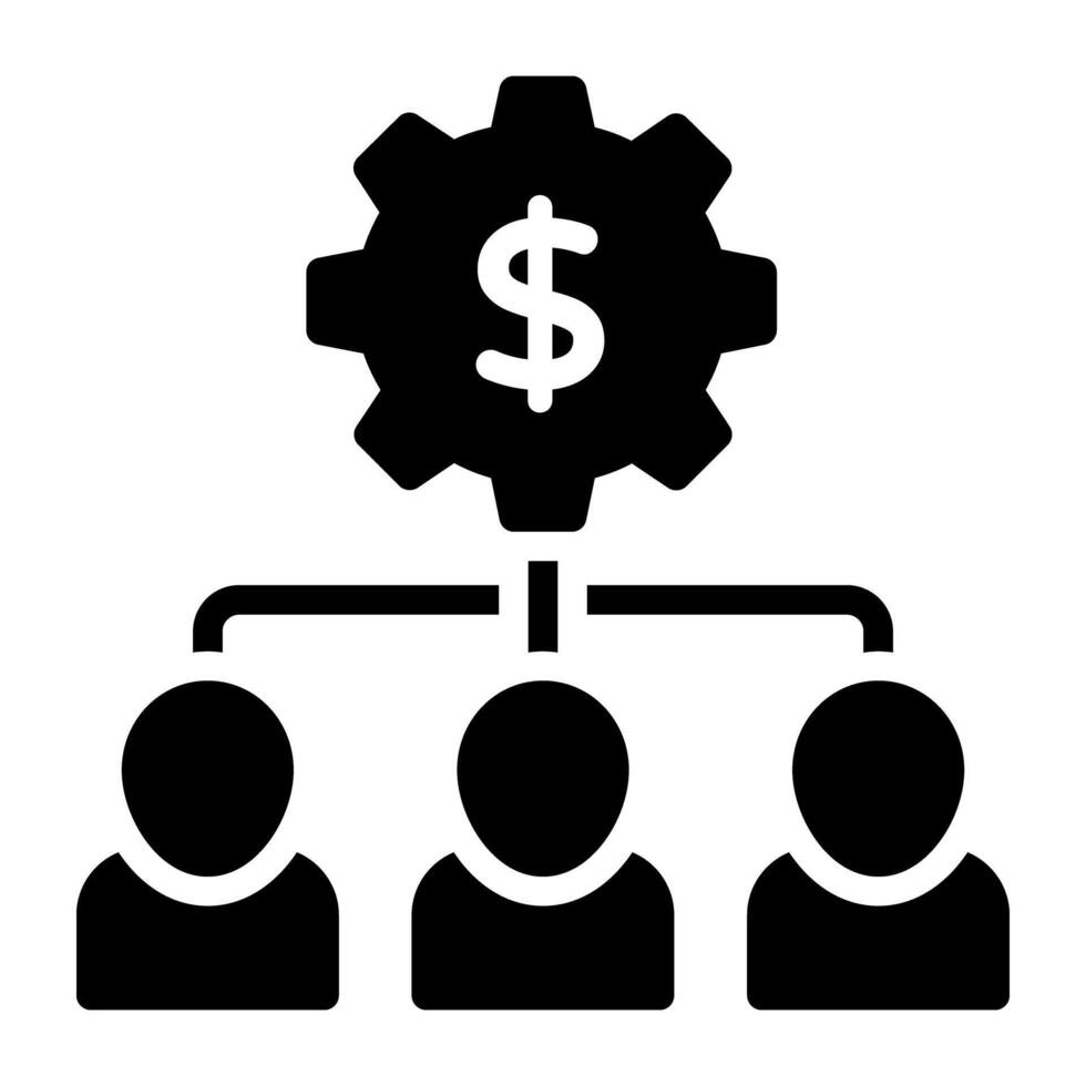 Dollar inside gear connected with avatars, finance management team icon vector