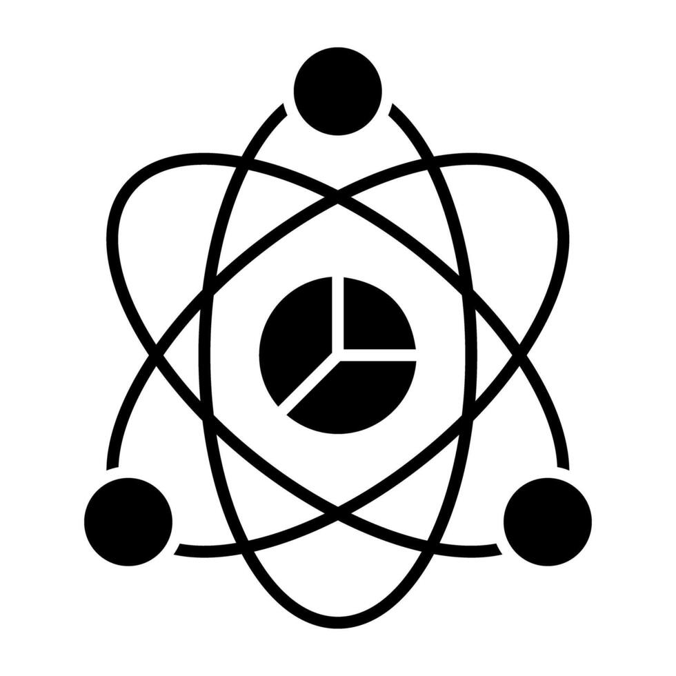 Pie chart inside atom, icon of data science vector