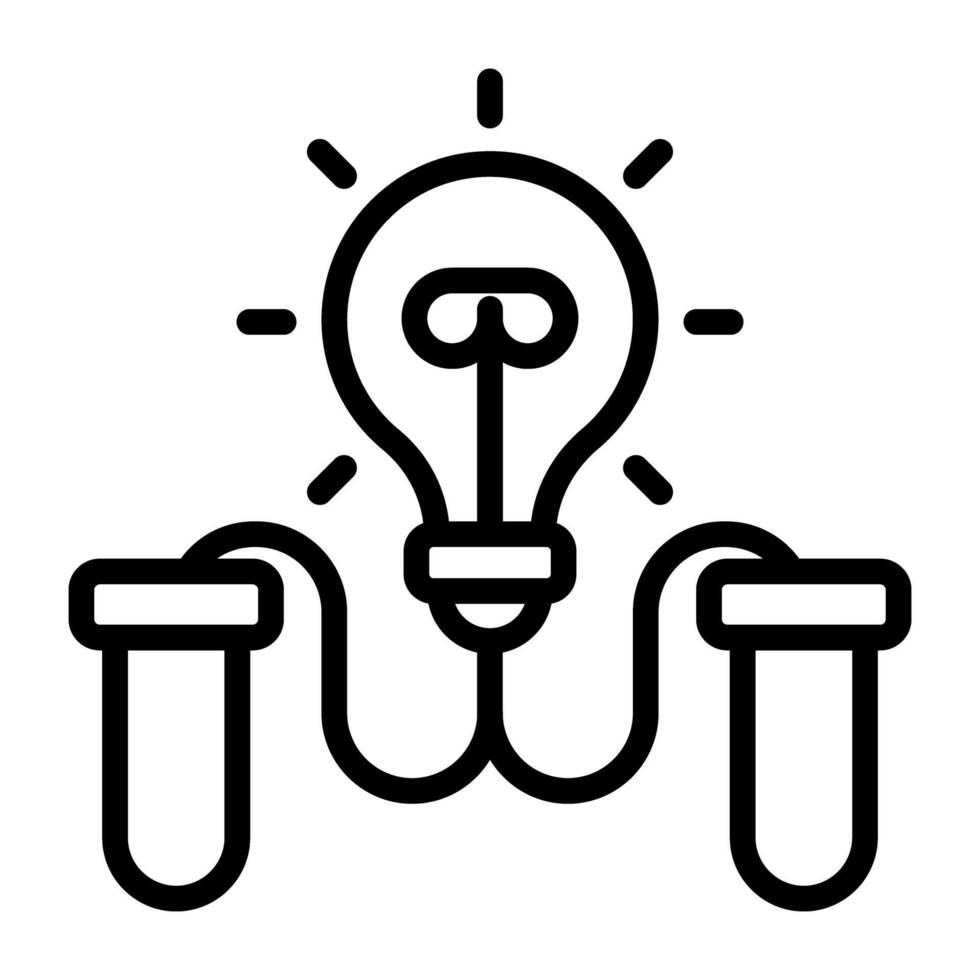 Light bulb connected with test tubes, creative lab icon vector
