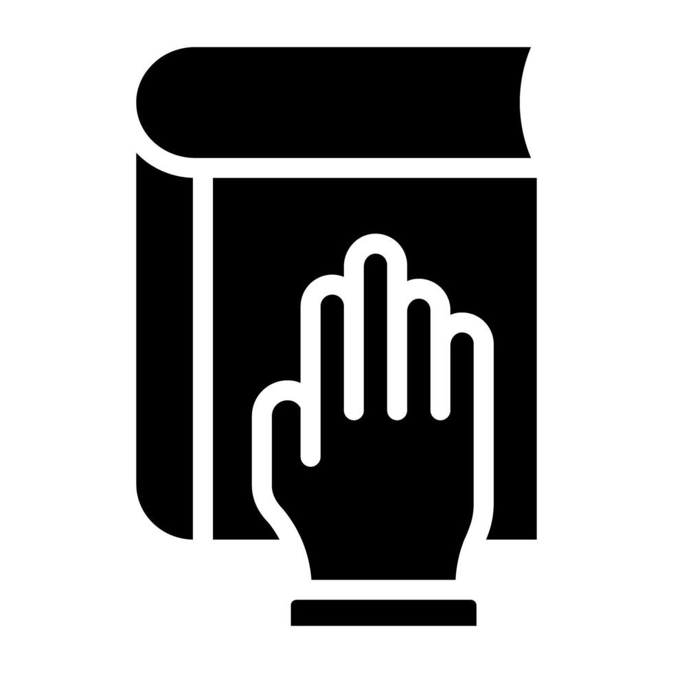 Hand on book depicting oath book icon vector