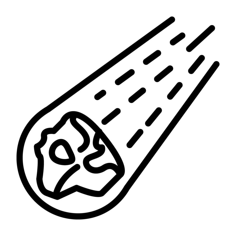 Asteroid falling fireball icon in linear design, meteoroid vector