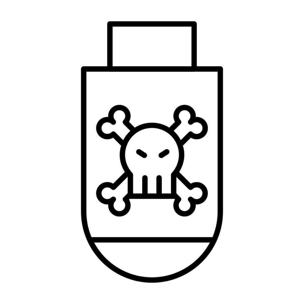 Danger sign on pendrive, linear design of hacked usb vector