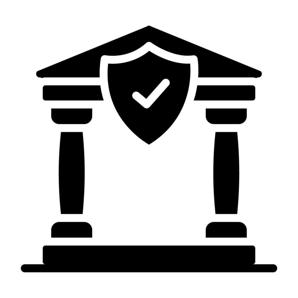 Bank building with shield, secure banking icon vector