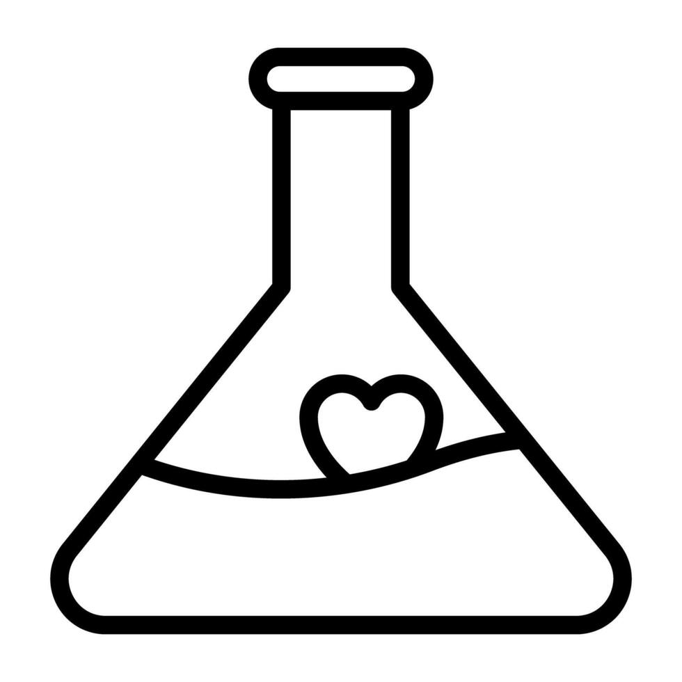 corazón dentro laboratorio matraz, amor química icono vector