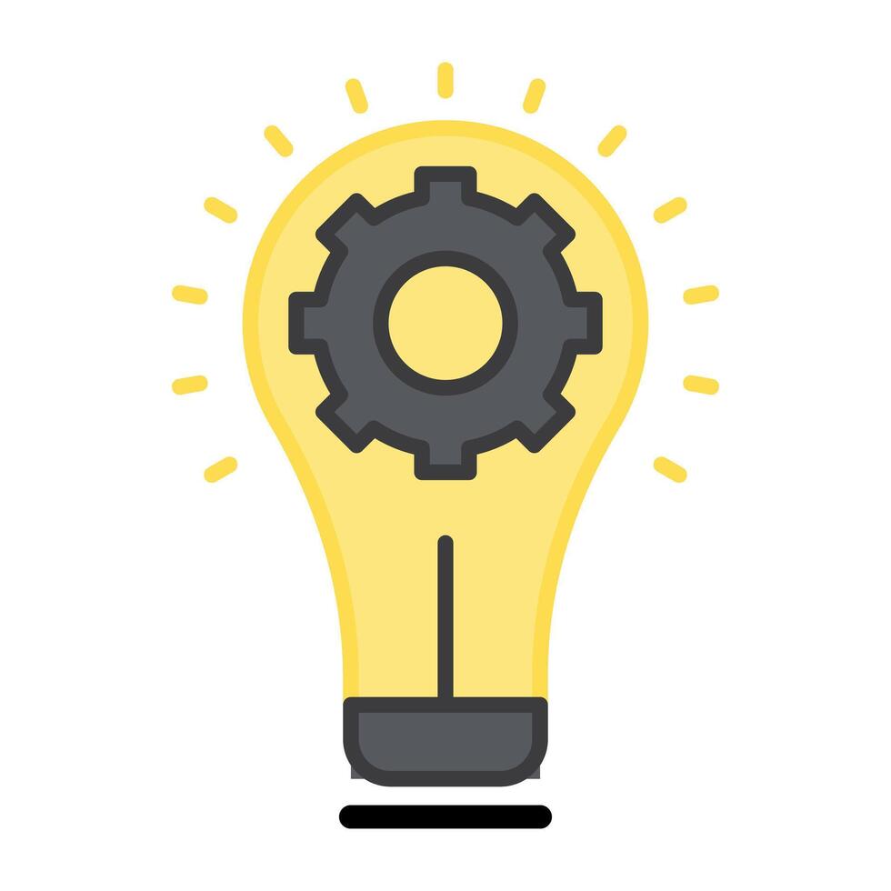 Gear inside light bulb, idea generation icon vector