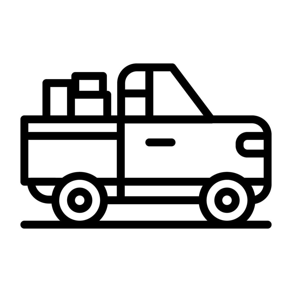 Icon of pickup truck, outline design vector