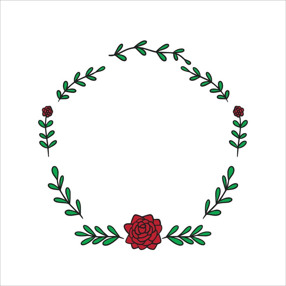 Rose wreath, Round flower frame vector