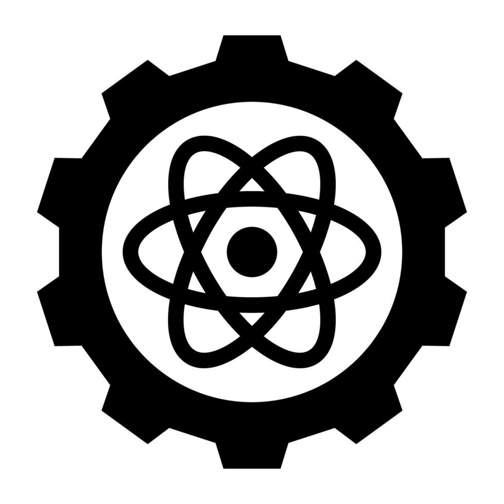 Atom inside gear, science management icon vector