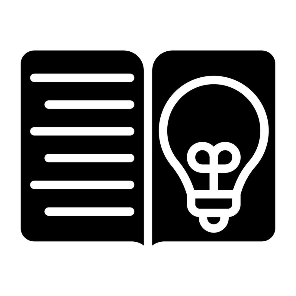 sólido diseño icono de creativo aprendiendo, libro con ligero bulbo vector