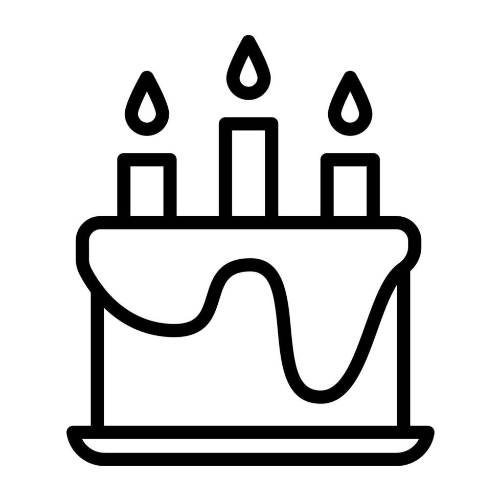 Party cake with candles on it, linear design vector of birthday cake