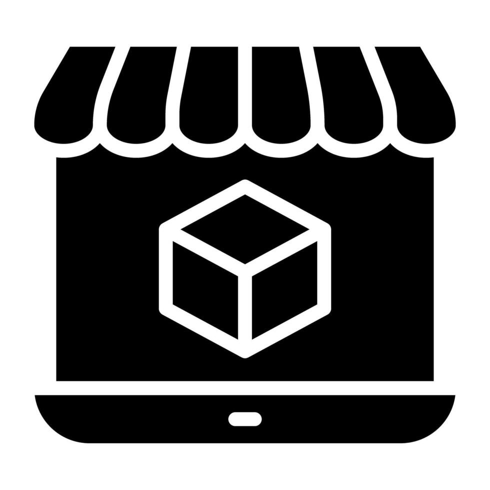 Package inside laptop, online product icon vector