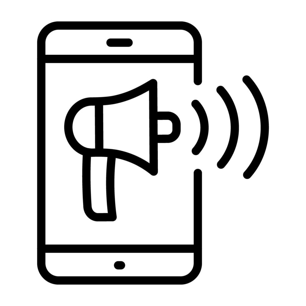 Megaphone with smartphone, icon of mobile marketing vector
