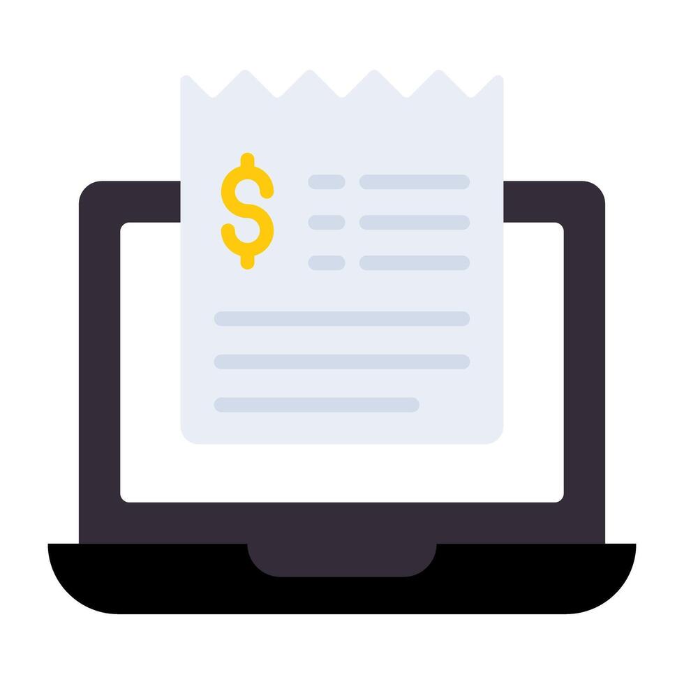 Invoice inside laptop, flat design of online bill vector