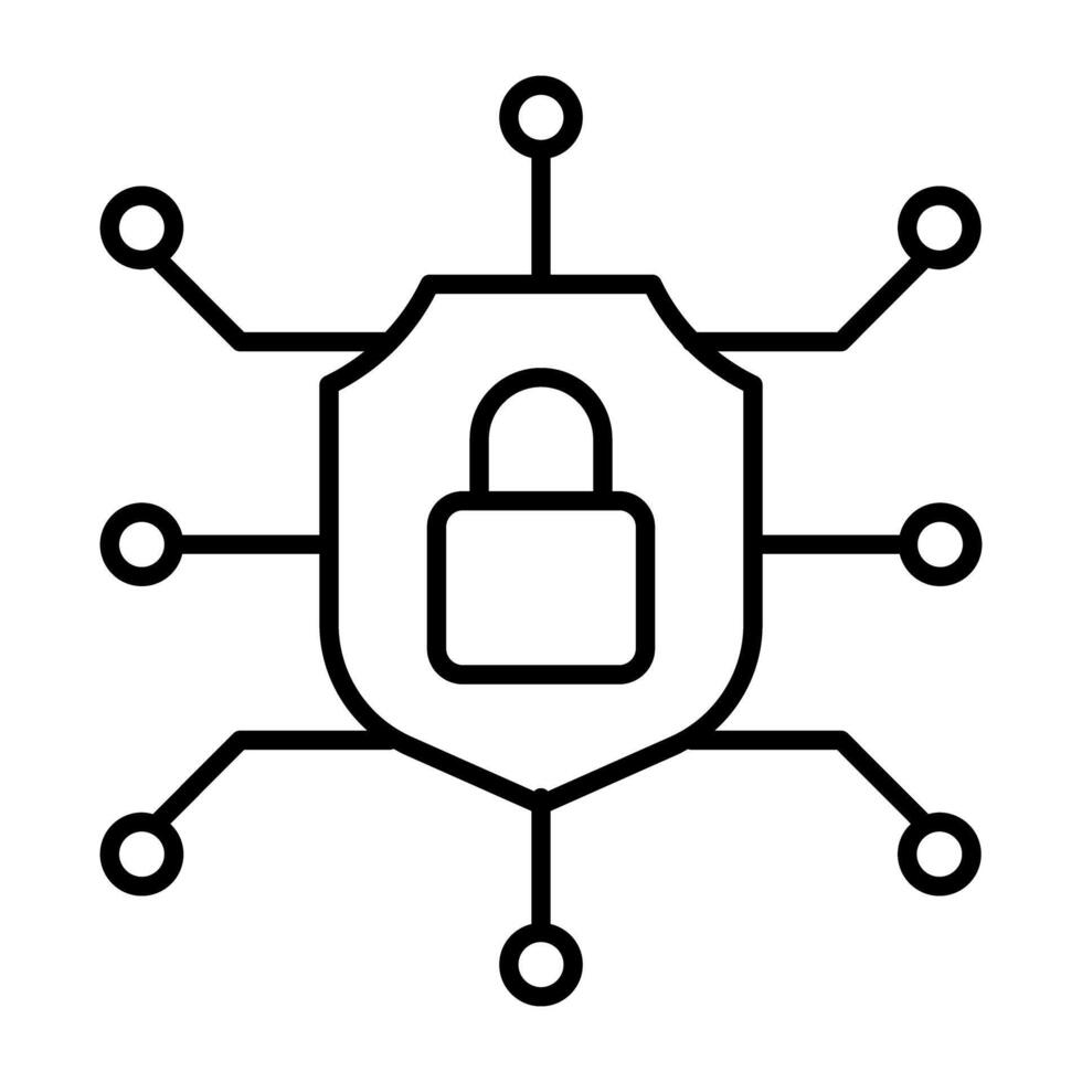 Nodes with padlock, linear design of network lock vector