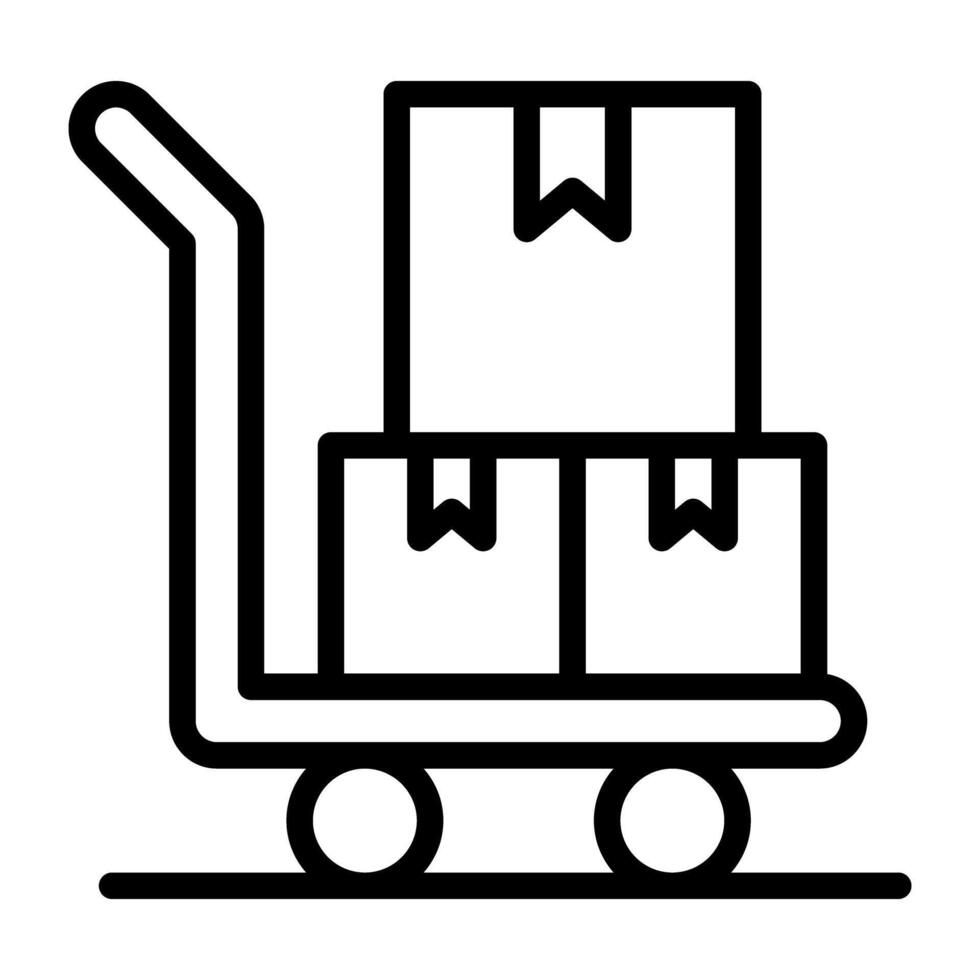 Packages on wheelbarrow, luggage cart icon vector