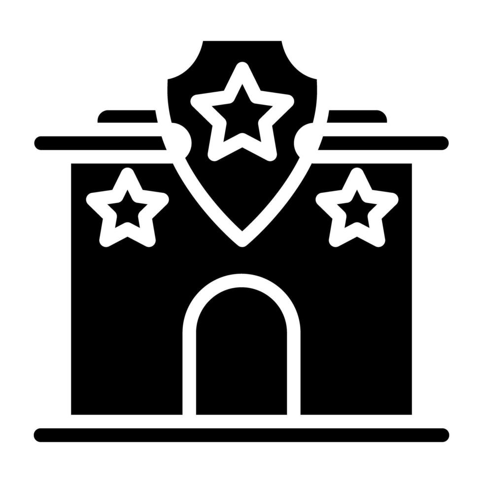 Star shield with building showing police station icon vector