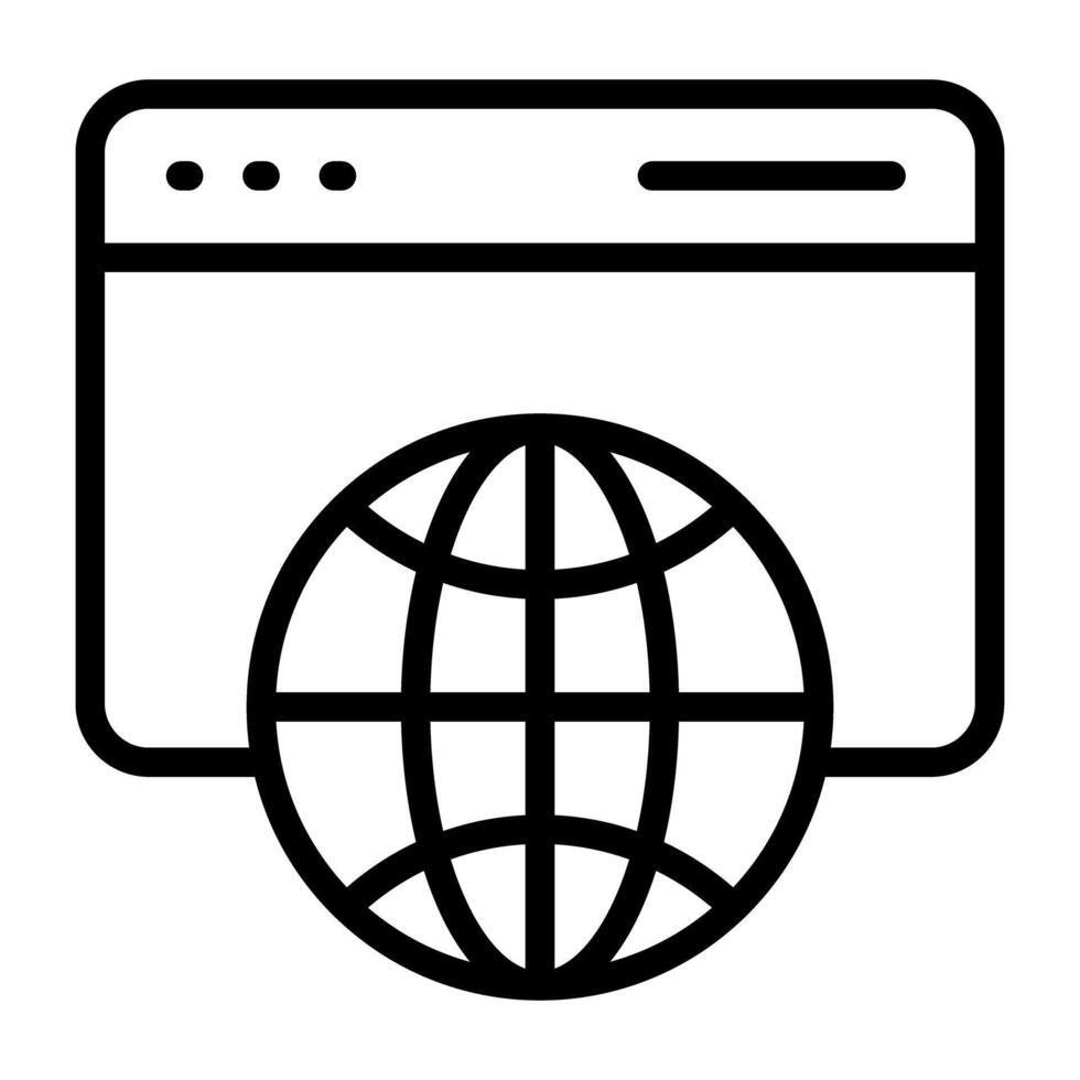 Globe on web page, linear design of web browser icon vector