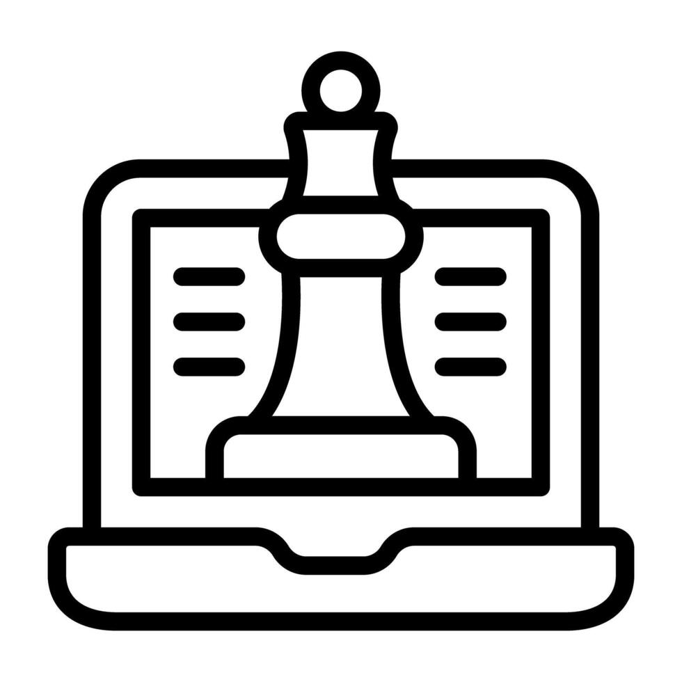 Chess piece inside laptop, online strategy icon vector