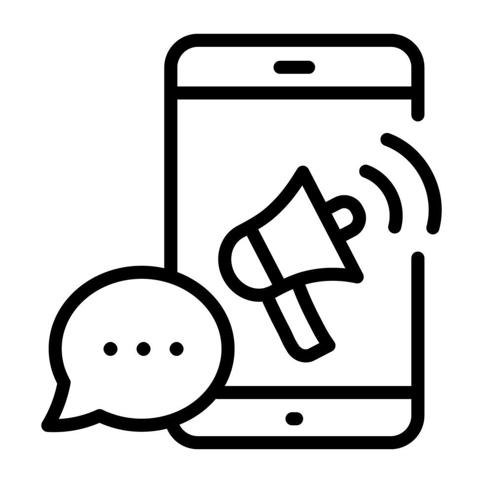 Megaphone inside smartphone, icon of mobile marketing vector