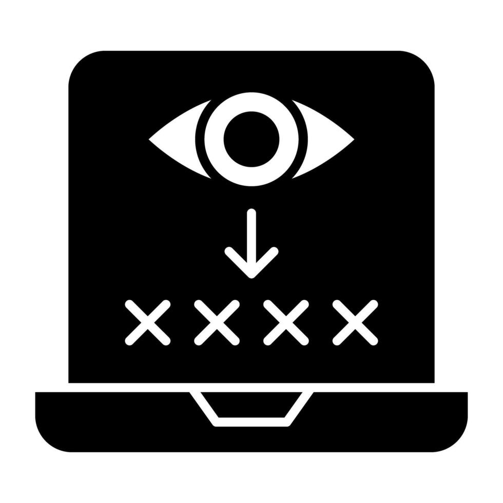 Passcode inside laptop with eye, icon of password monitoring vector