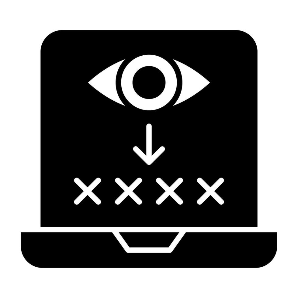 Passcode inside laptop with eye, icon of password monitoring vector