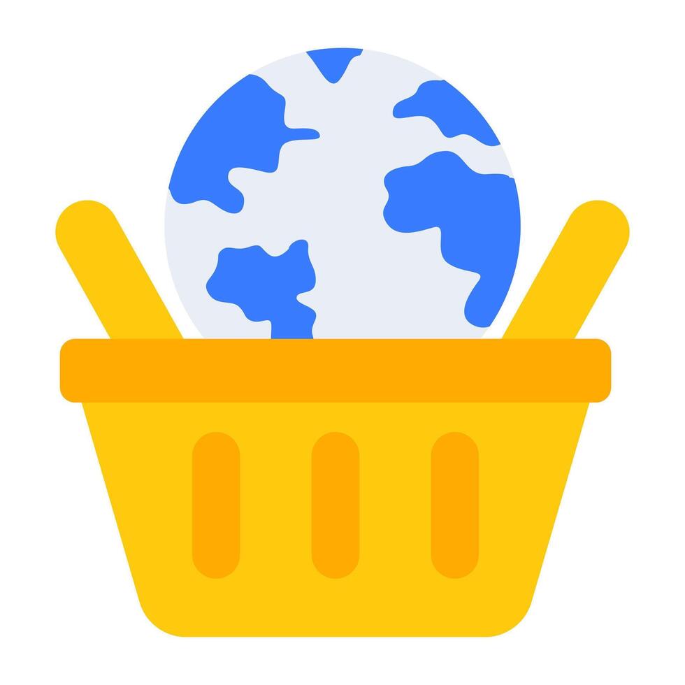 Globe inside bucket, concept of global shopping icon vector