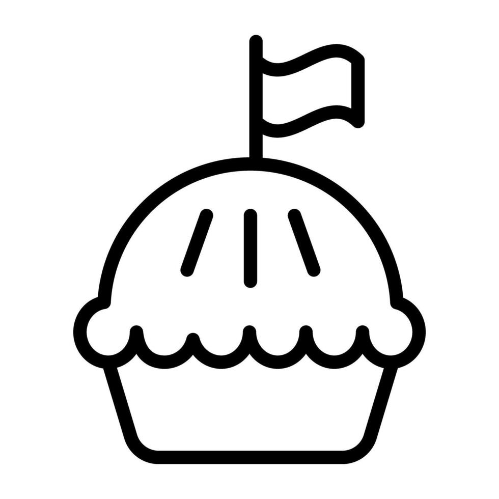 Tea time cake, fairy cake icon in linear design. vector