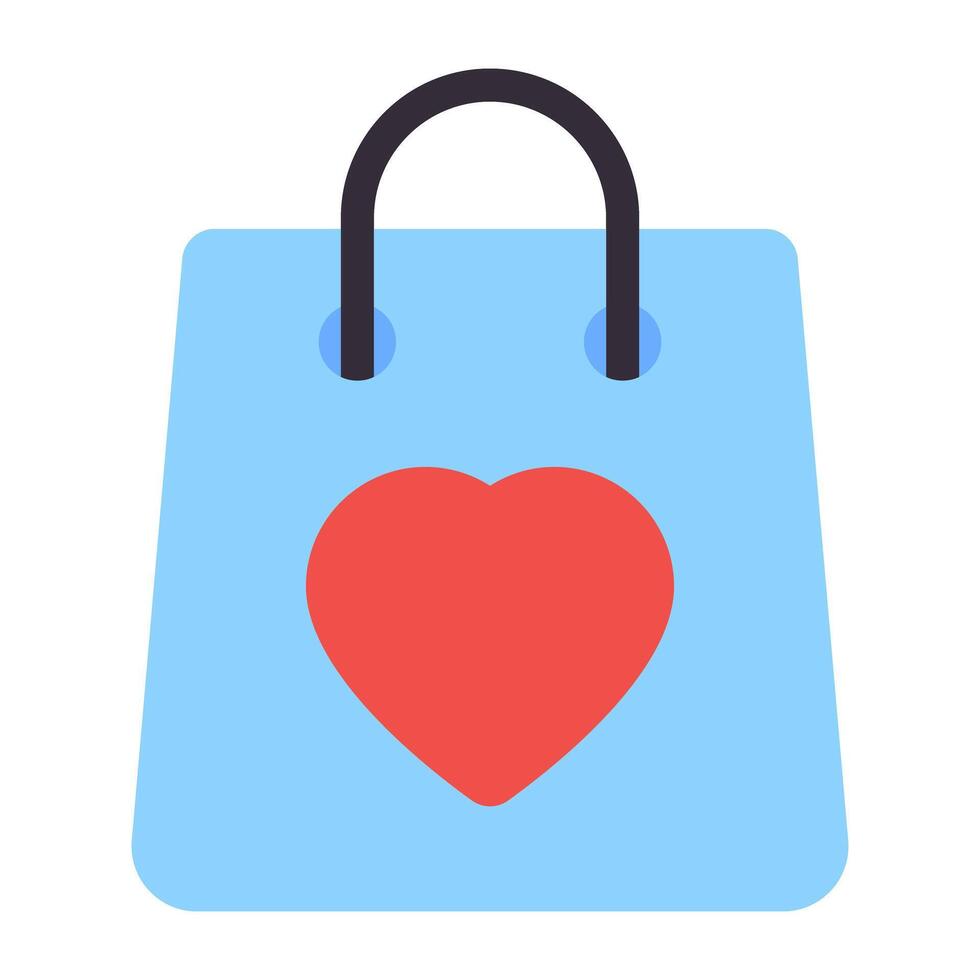 Flat vector design of gift bag, heart on bag