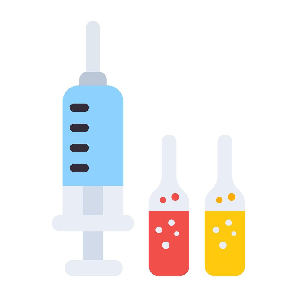 A trendy vector design of plastic syringe with vial, vaccination
