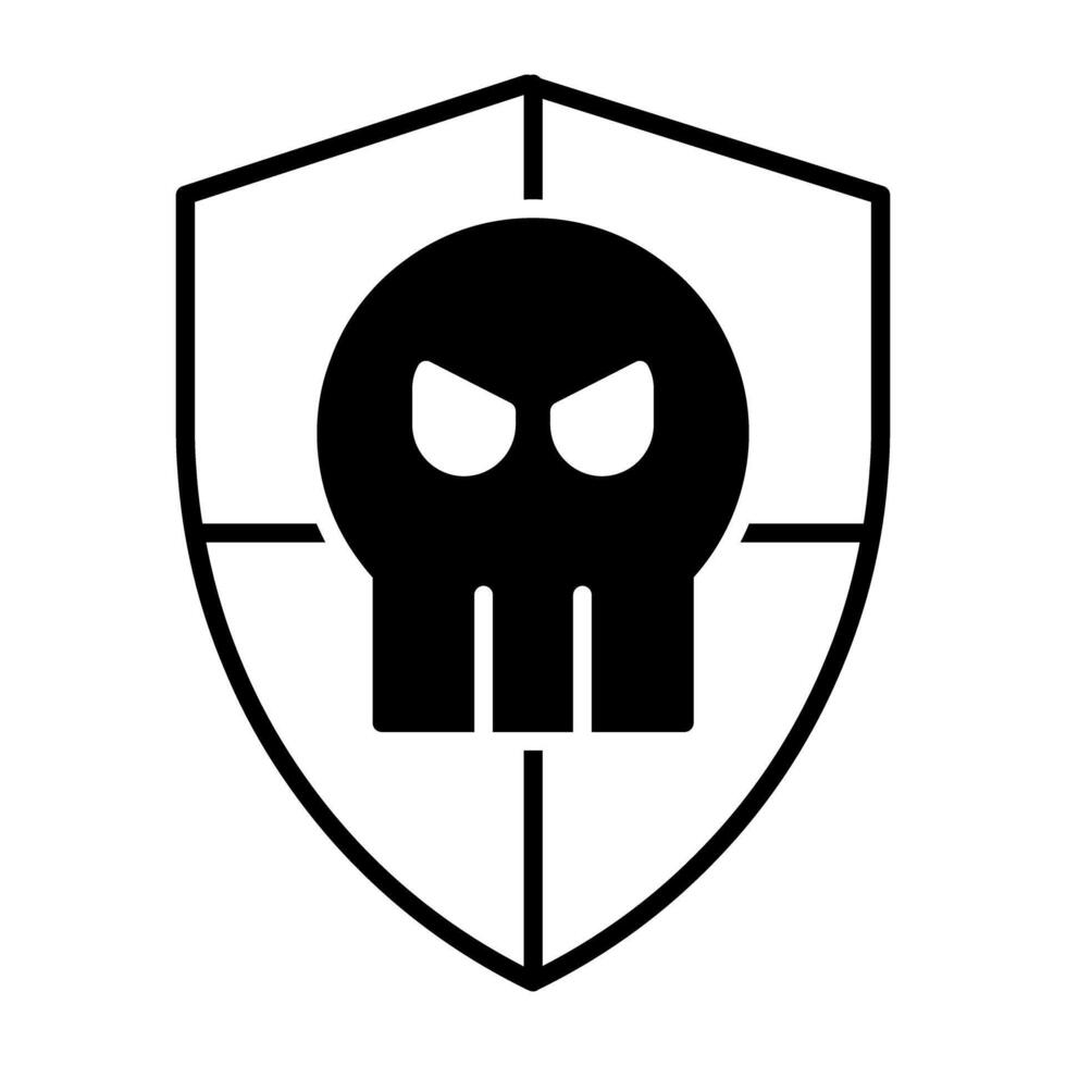 Skull with shield, solid design of security hacking vector