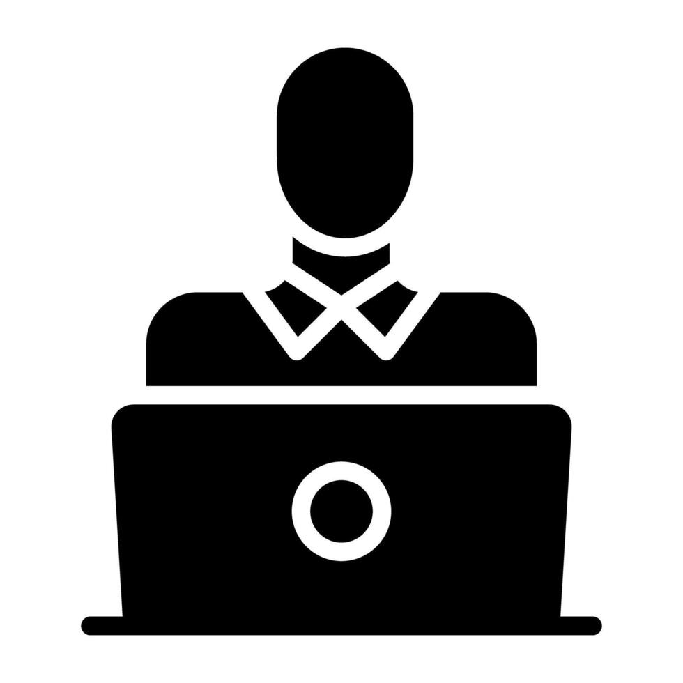 Avatar in front of laptop, online student icon vector