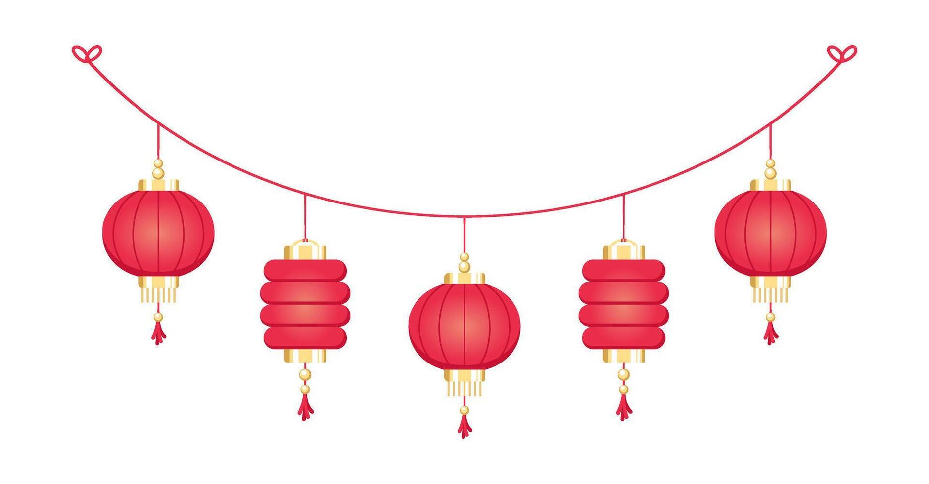 Chinese Lantern Hanging Garland, Lunar New Year and Mid-Autumn Festival Decoration Graphic vector