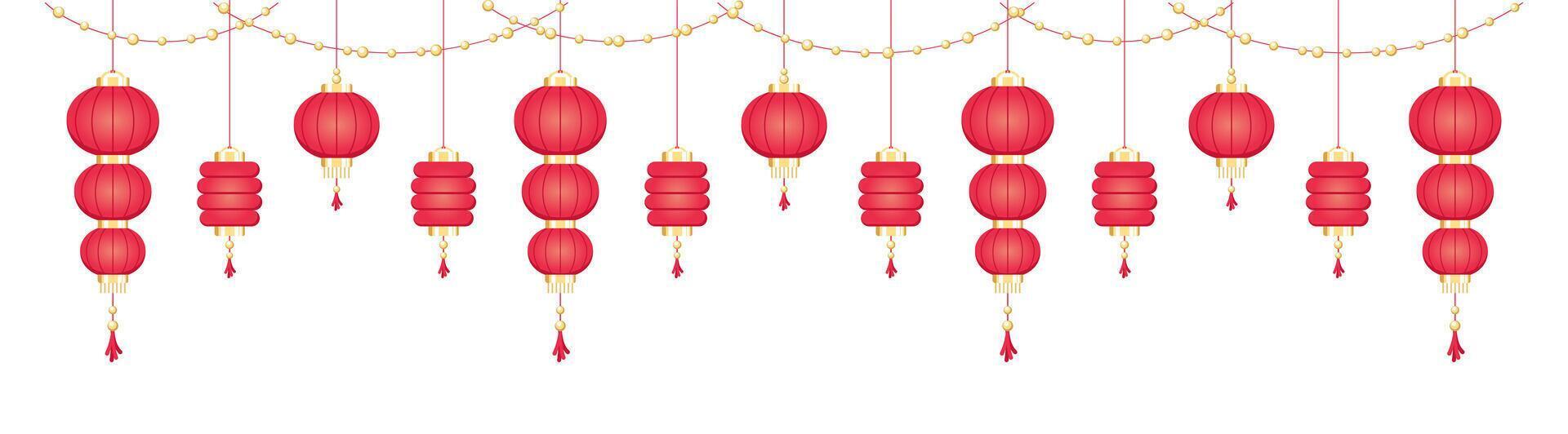 colgando chino linternas bandera borde, lunar nuevo año y mediados de otoño festival decoración gráfico vector