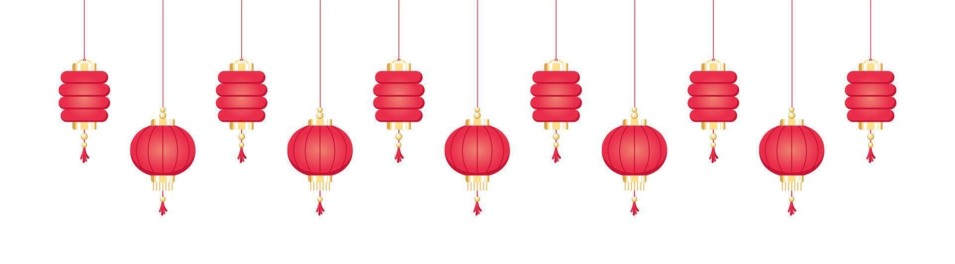 Hanging Chinese Lanterns Banner Border, Lunar New Year and Mid-Autumn Festival Decoration Graphic vector