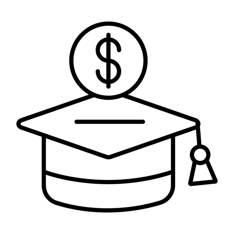 Dollar with mortarboard, educational grant icon vector