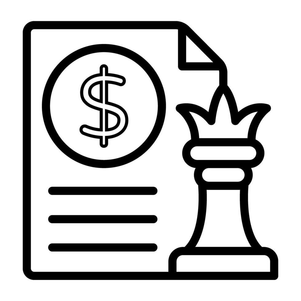 Dollar on folded paper with chess piece, financial strategy icon vector