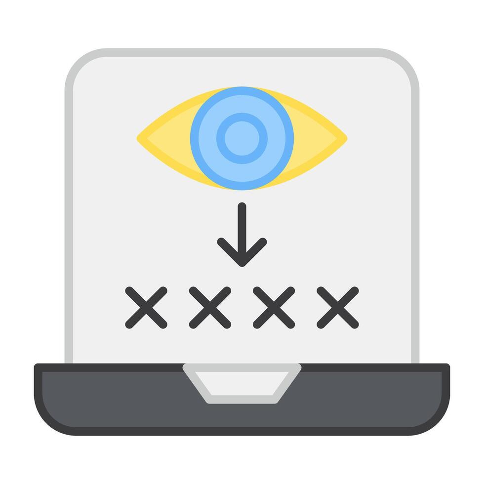 Passcode inside laptop with eye, icon of password monitoring vector