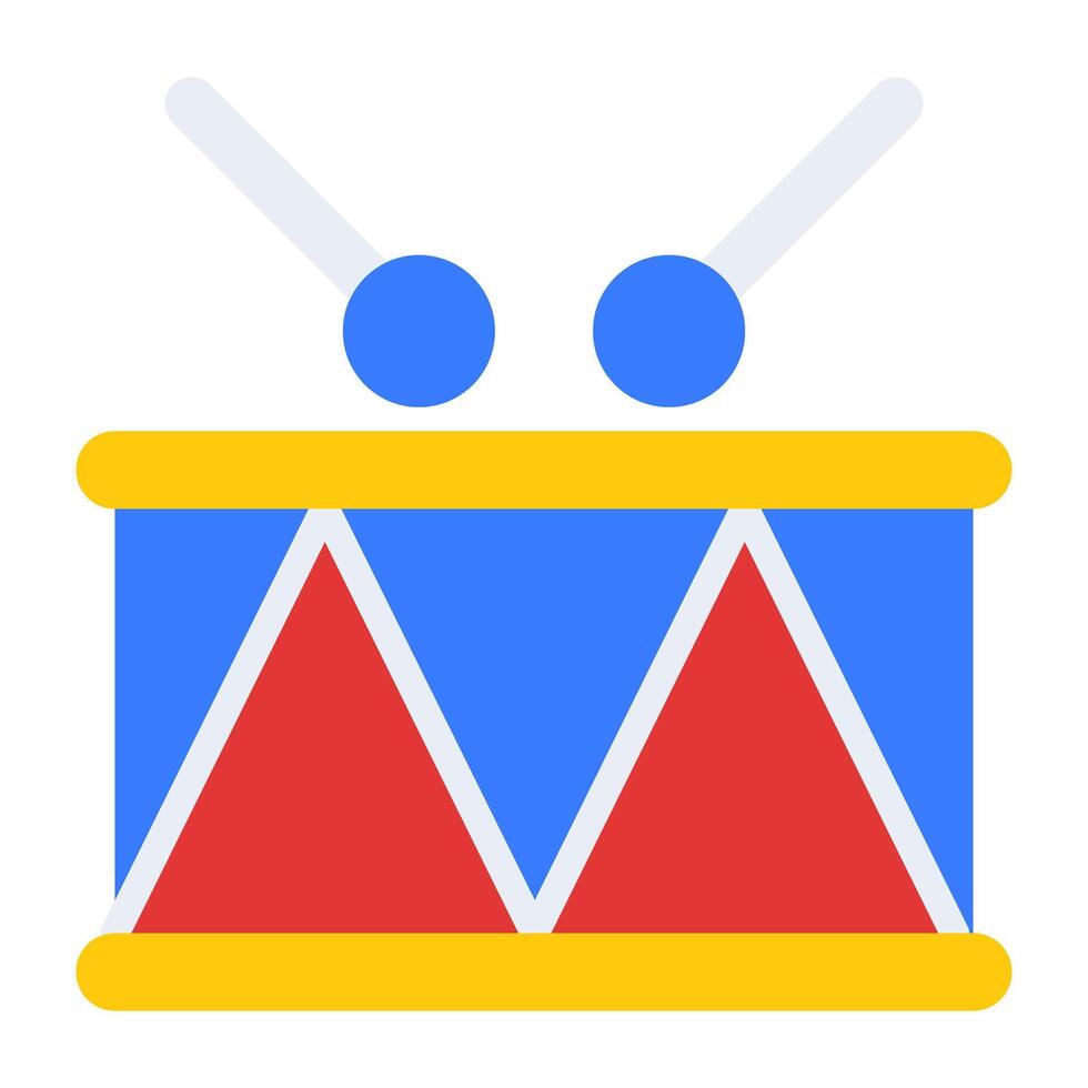 Rattle and drum icon, music drum in flat design vector