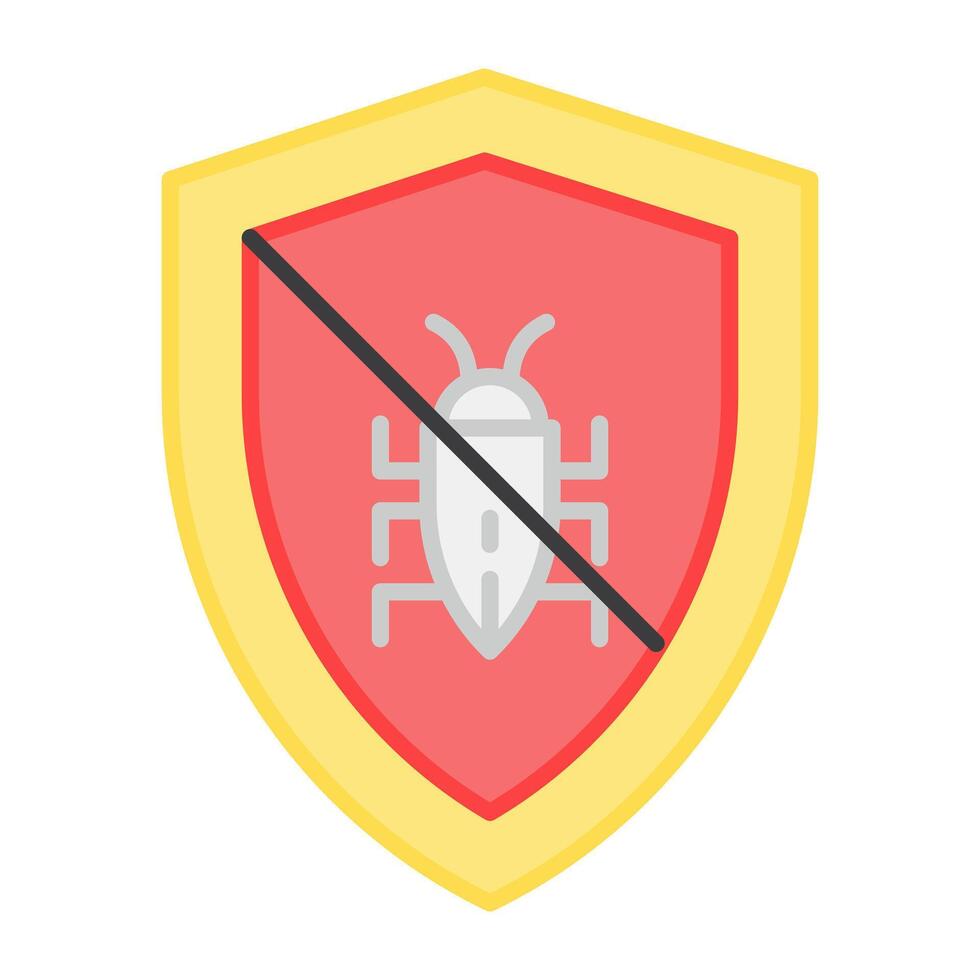 Bug inside shield with slash denoting concept of no antivirus vector
