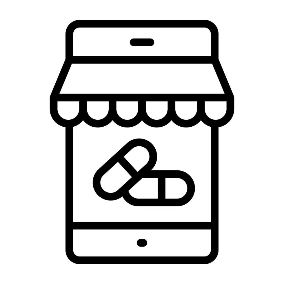 Pills inside smartphone, mobile pharmacy icon vector