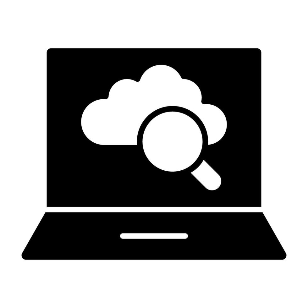 Cloud under magnifying glass and laptop showing concept of search cloud vector