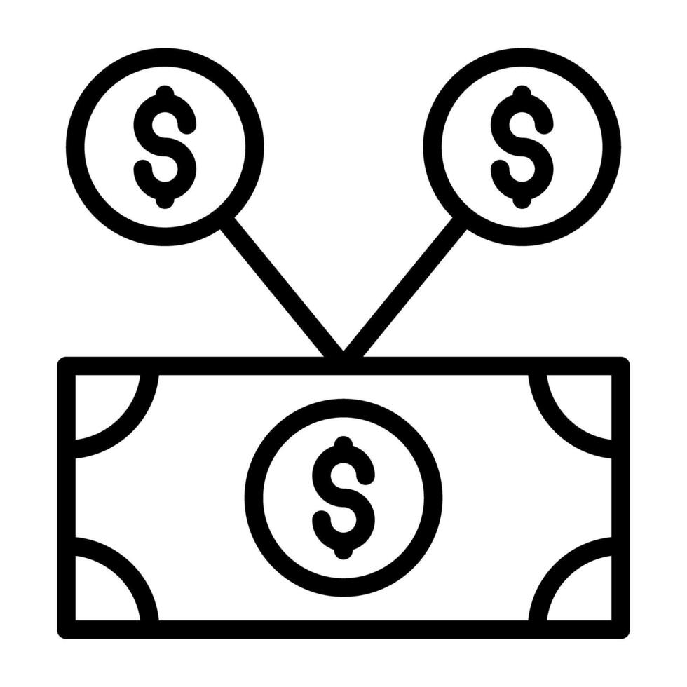 Banknote with connections, financial network icon vector