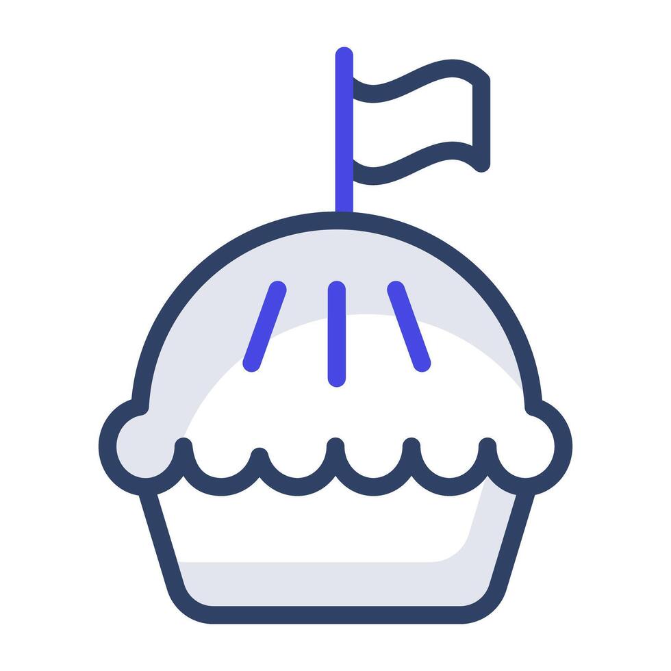 Tea time cake, fairy cake icon in flat design. vector