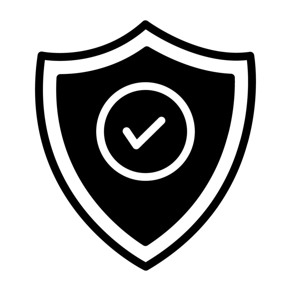 Tick mark inside shield, secure shield icon vector
