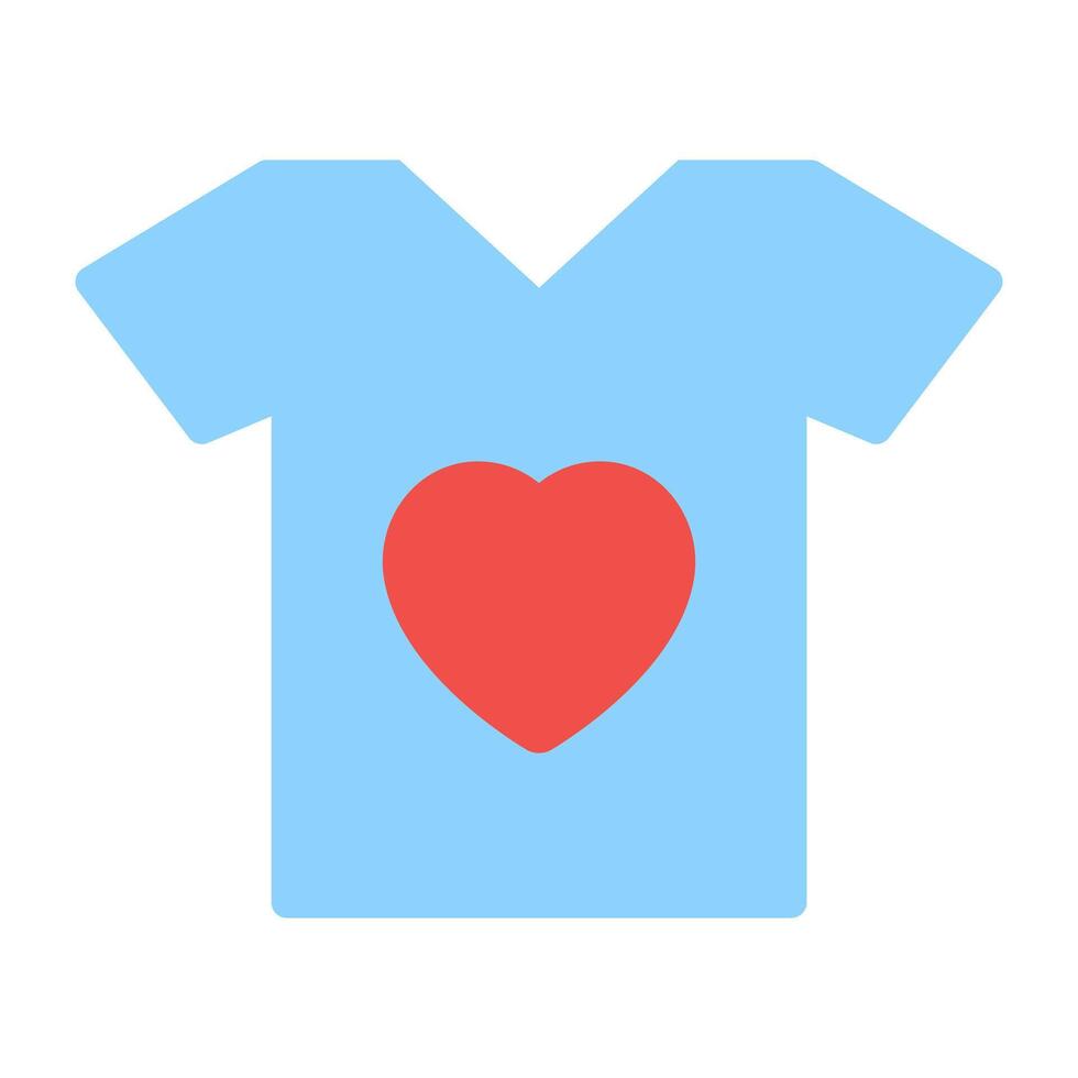 corazón en tee camisa, plano diseño de enamorado camisa icono vector