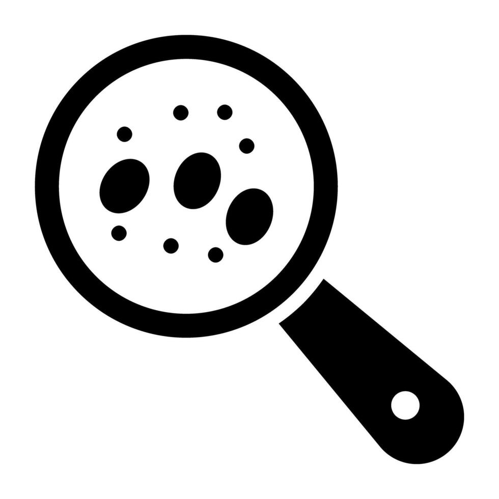 Search germs icon, microorganism under magnifying glass vector